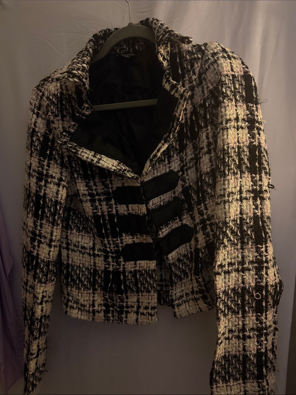 Wet Seal Black and White Tweed Military-Inspired Blazer